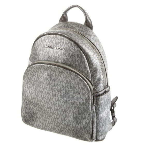 Michael Kors‎ Silver shimmer Monogram Backpack shiny zipper leather compartments - Picture 1 of 16